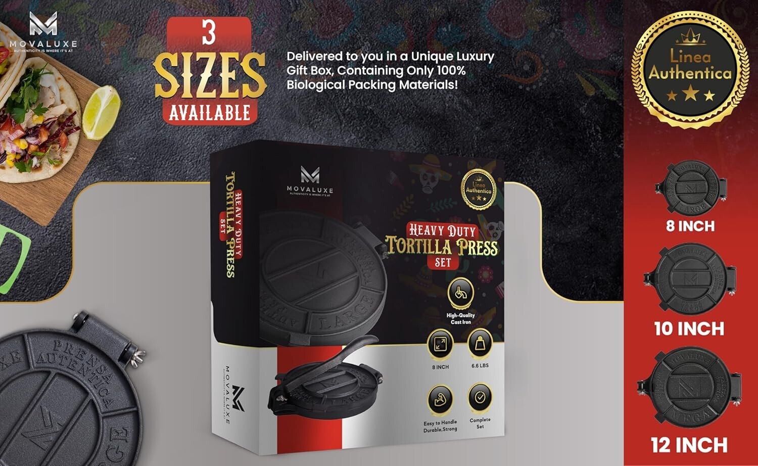 Elegant 8-Inch Tortilla Press Gift Set with Warmer, Holders & Cooking Essentials