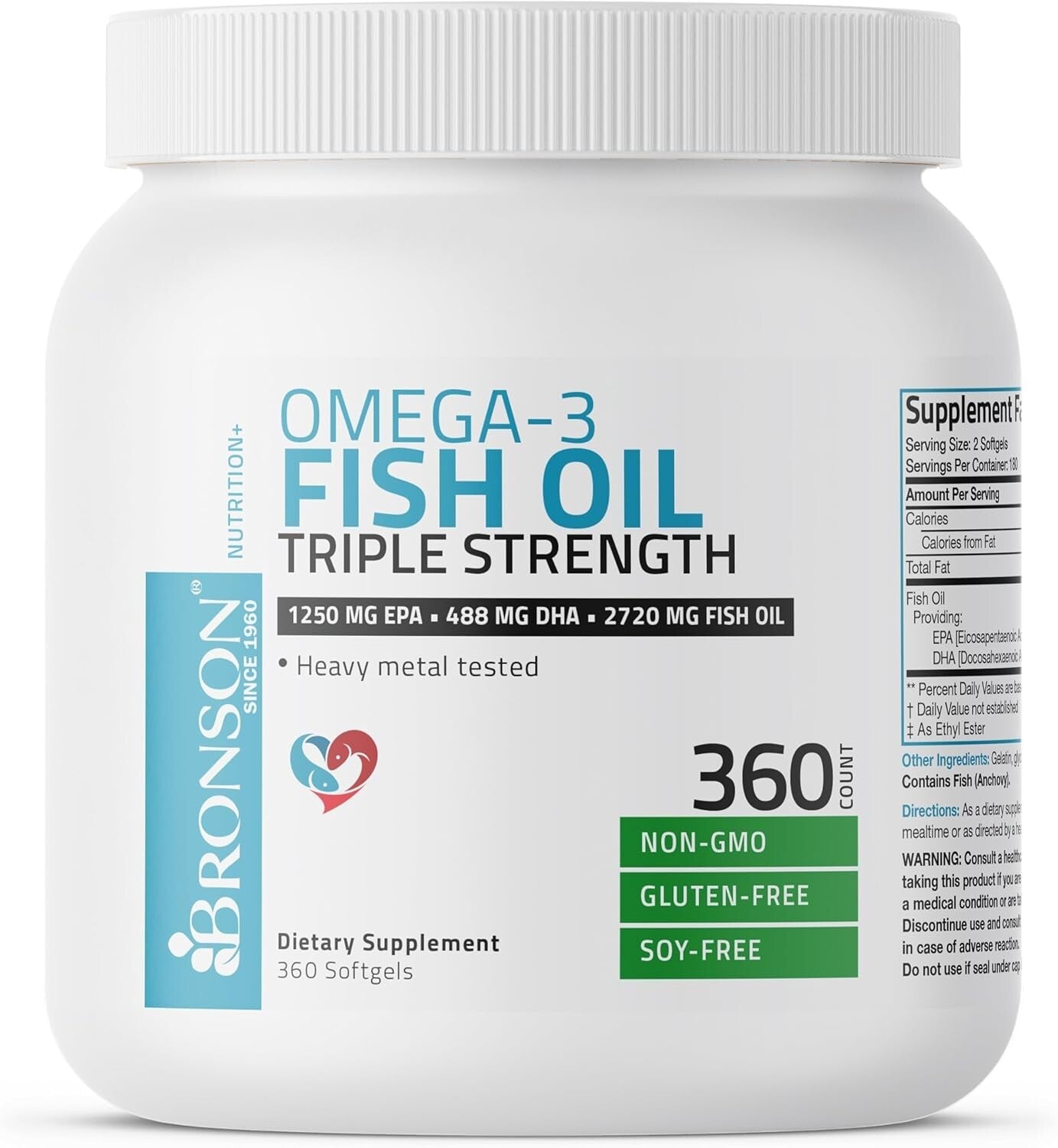 Omega-3 Fish Oil Formula - Supports Heart, Brain & Joint Health, 360 Softgels
