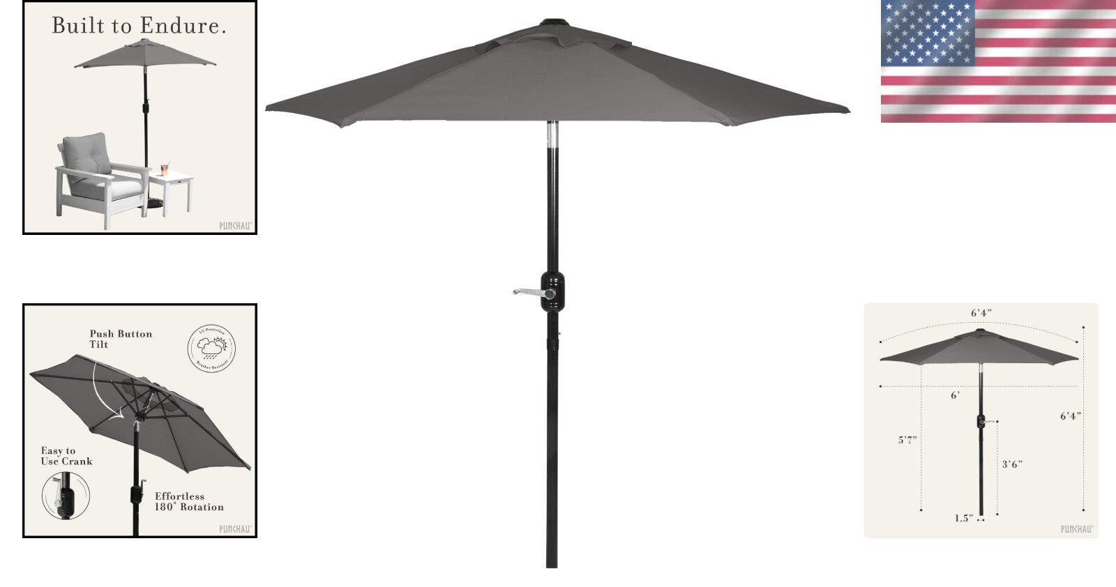 Durable 6 Ft Outdoor Umbrella - Easy Crank & Tilt Design for Ultimate Shade