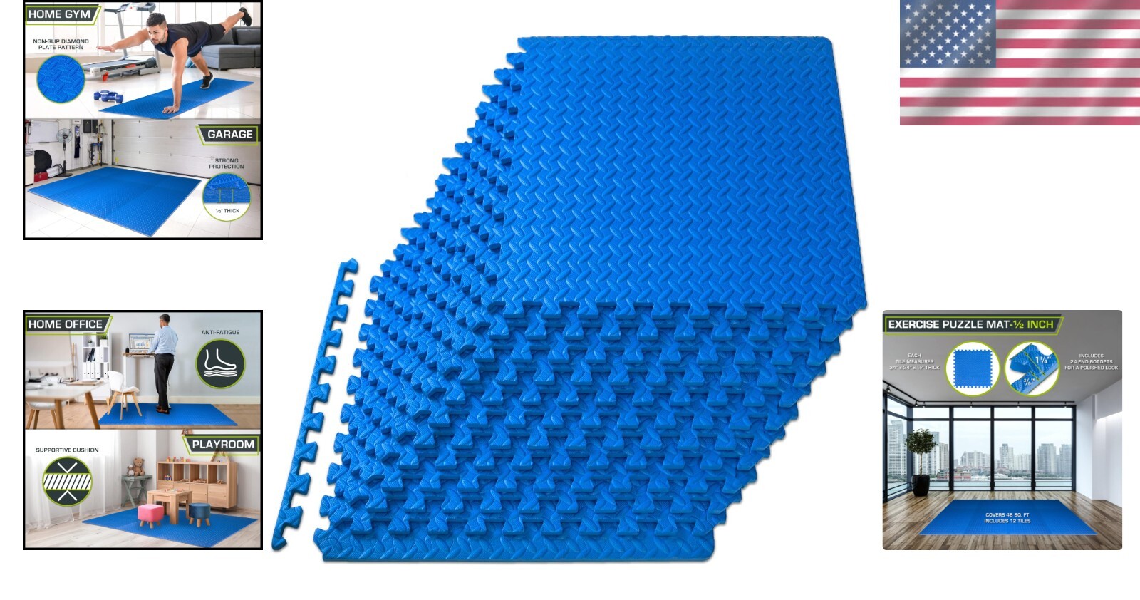 Durable ½ Inch Interlocking Foam Tiles for Home Gym & Kids Play Area - 48 Sq Ft