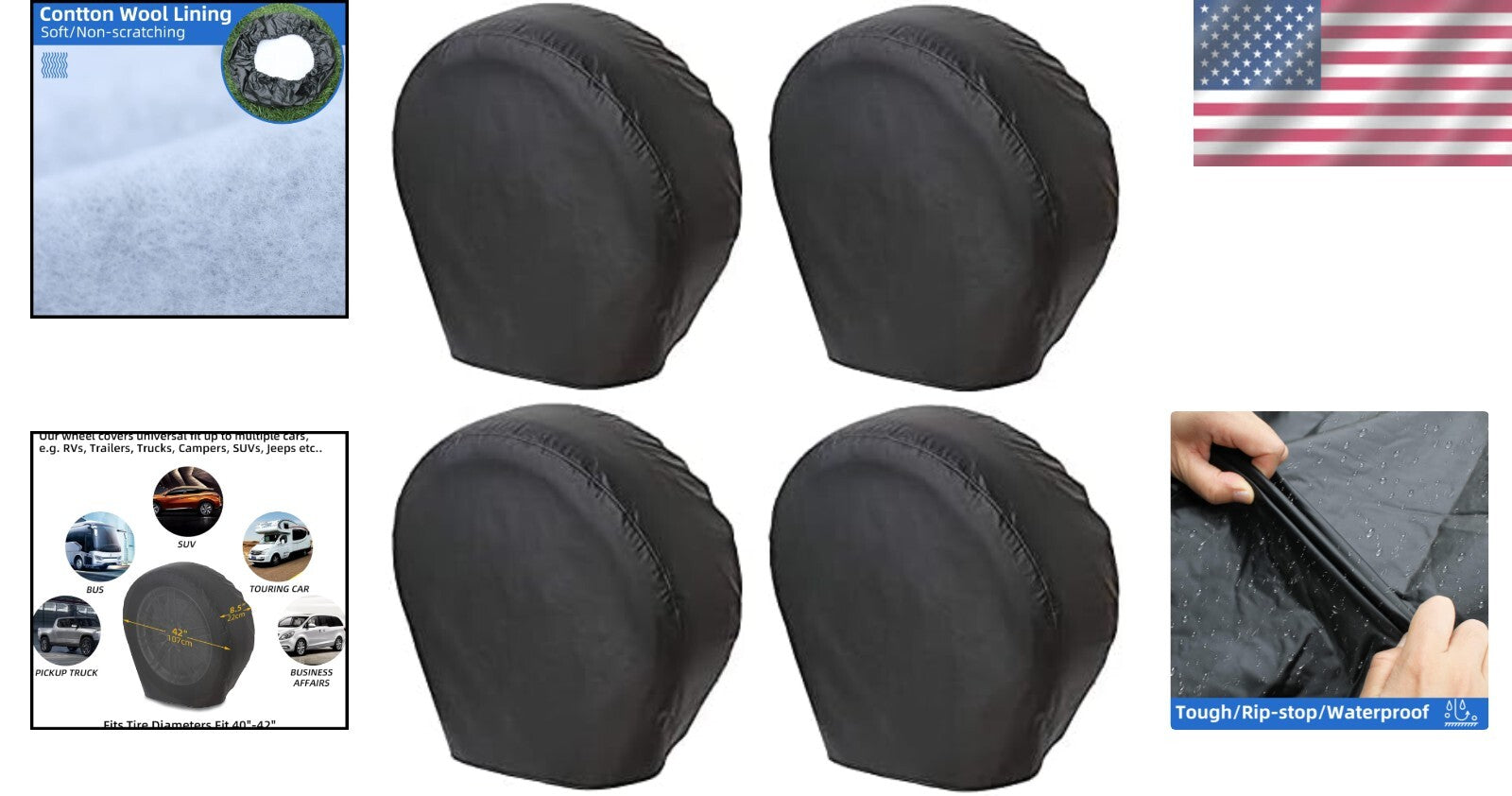 Durable Waterproof Tire Covers for RVs - 4 Pack Universal Protection 40-42 Inch