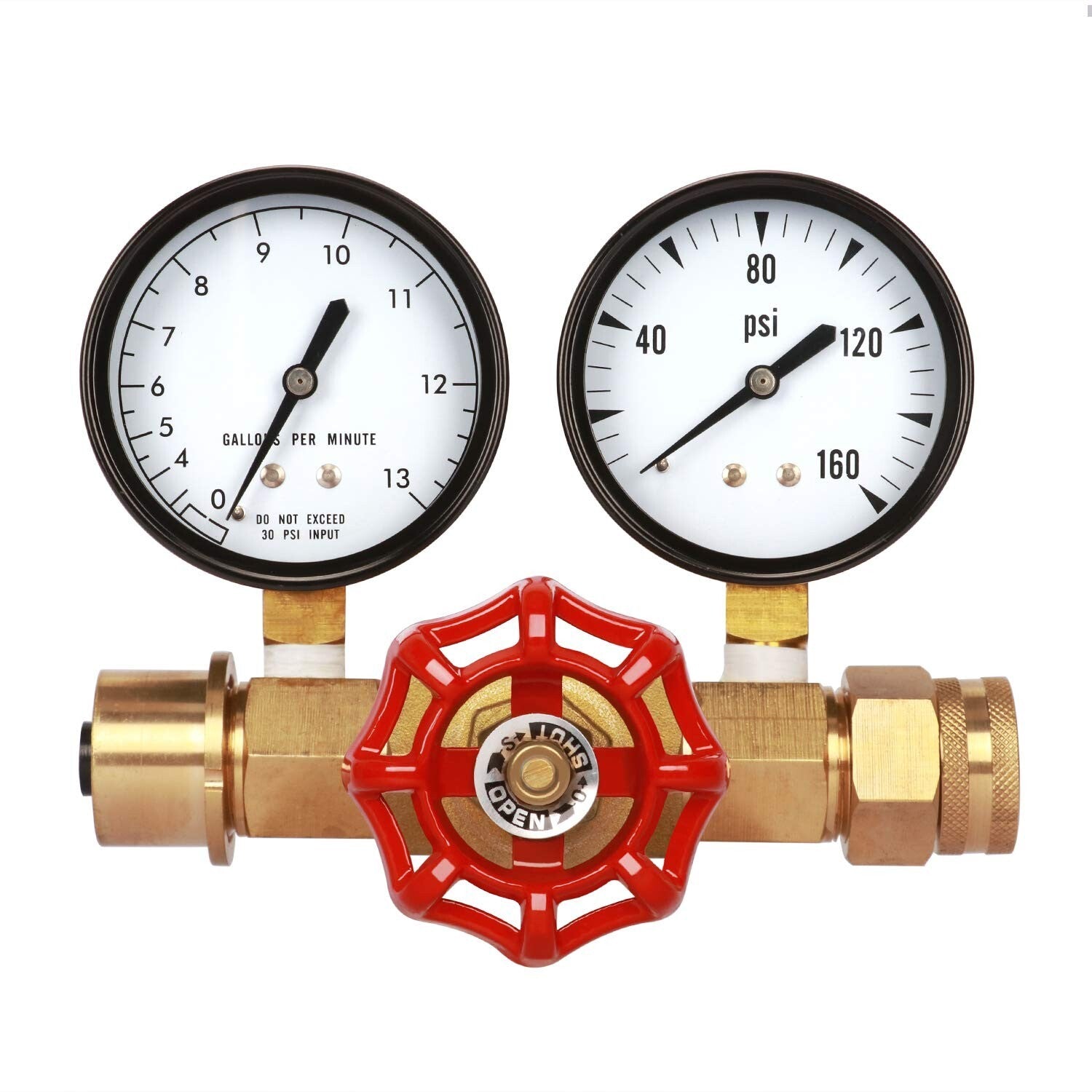 Dual Measurement Water Pressure Gauge & Flow Meter Assembly, 0-160 PSI, 0-13 GPM