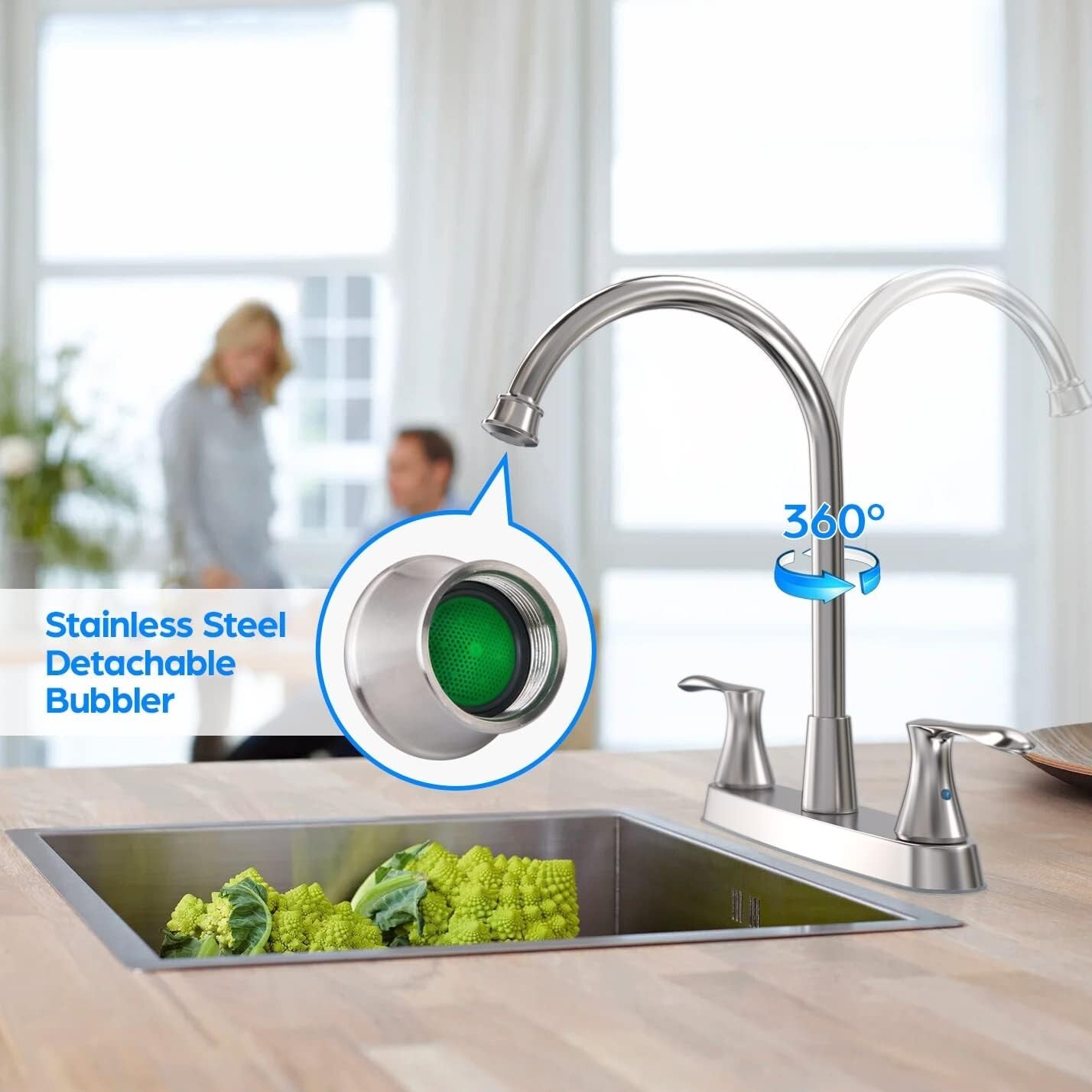 Modern Brushed Nickel Kitchen Faucet with 360-Degree Swivel & Easy Install Setup