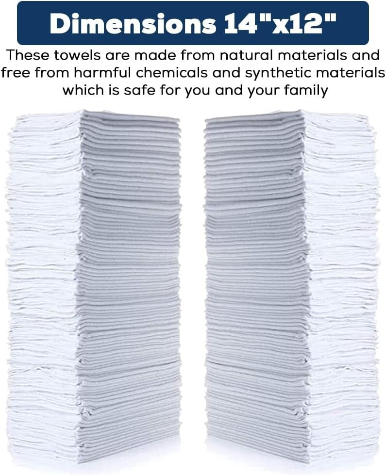 Versatile 600 Count Cotton Shop Towels, 14"x12" - Ideal for All Cleaning Needs