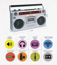 Load image into Gallery viewer, Compact Retro Boombox with Bluetooth, USB, &amp; Cassette Player - 80s Revival