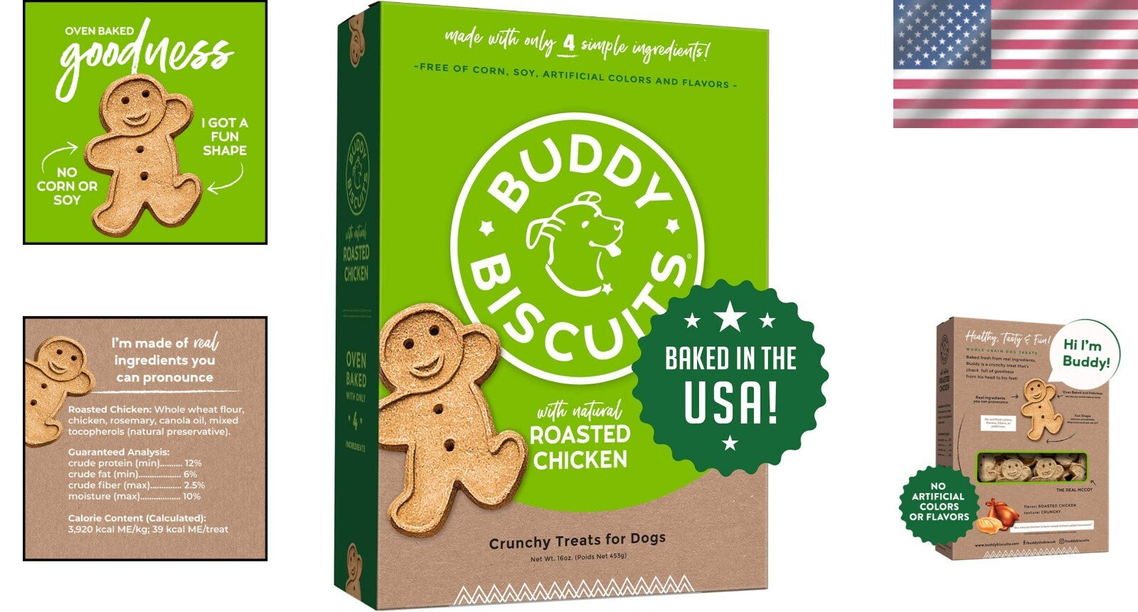 Premium Oven Baked Chicken Dog Treats - 1 lb for All Breeds, Crunchy & Delicious