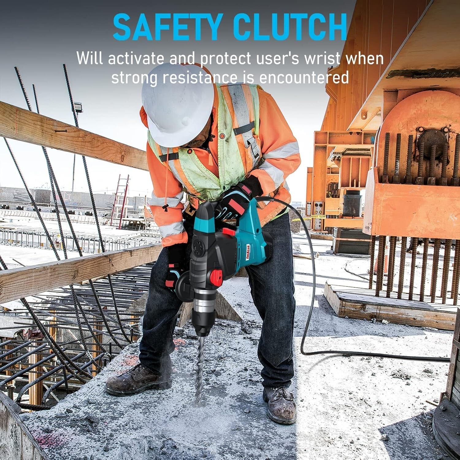 Electric Rotary Hammer Drill - 12.5 Amp with Vibration Control Handle and Case