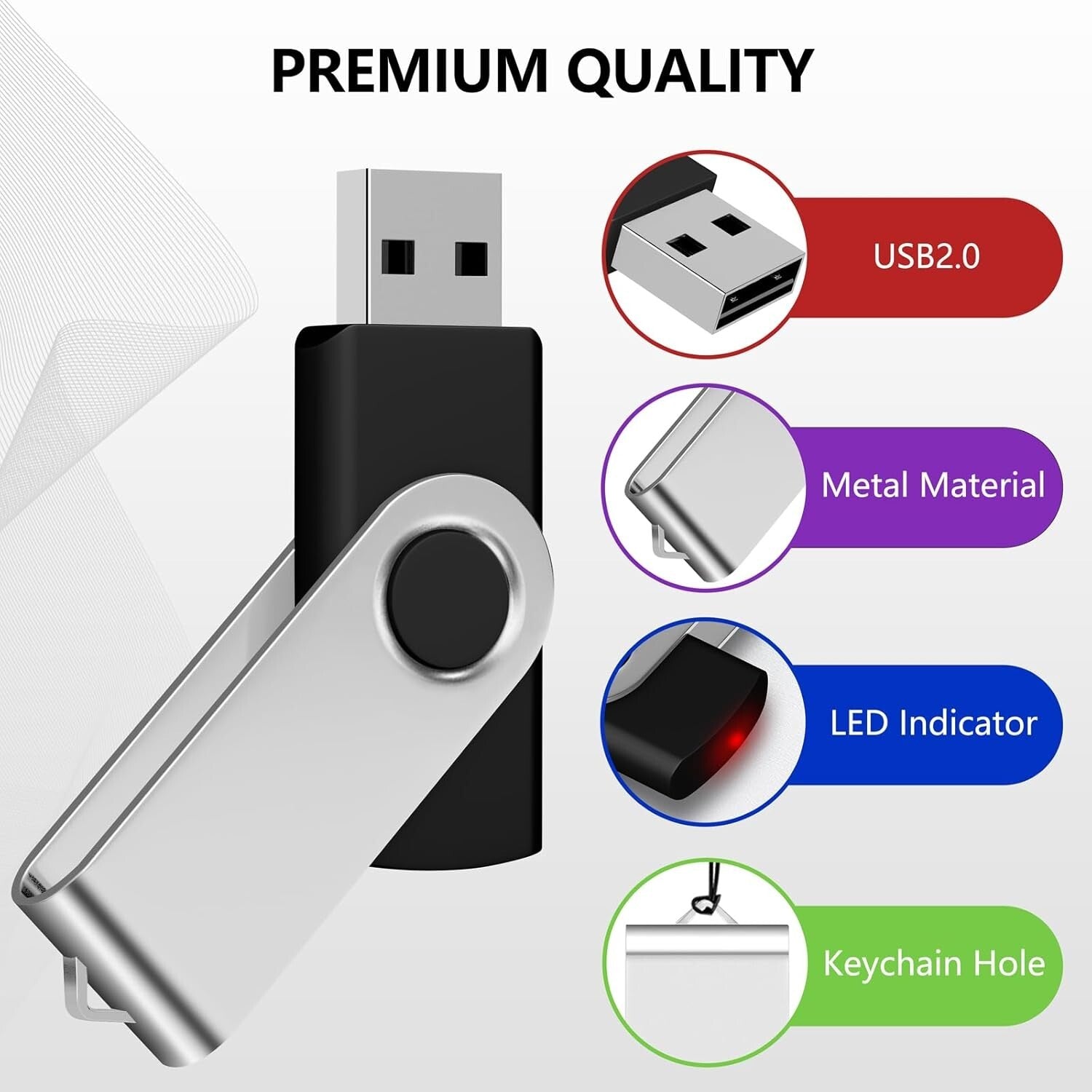 128MB USB 2.0 Flash Drive - 50 Pack Durable Swivel Design with Lanyards Included