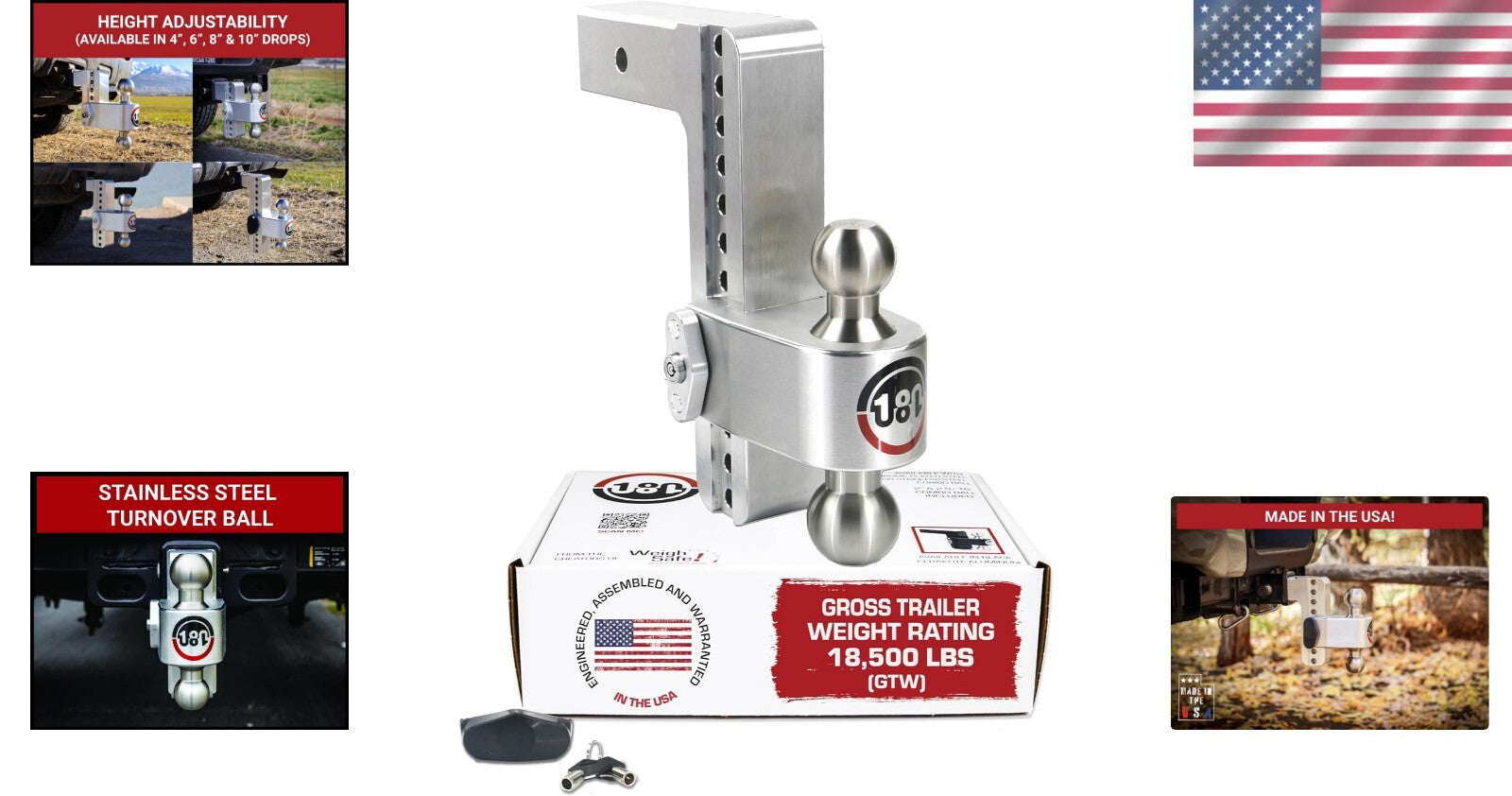 10" Adjustable Drop Hitch with Stainless Steel Tow Balls - Heavy-Duty Towing