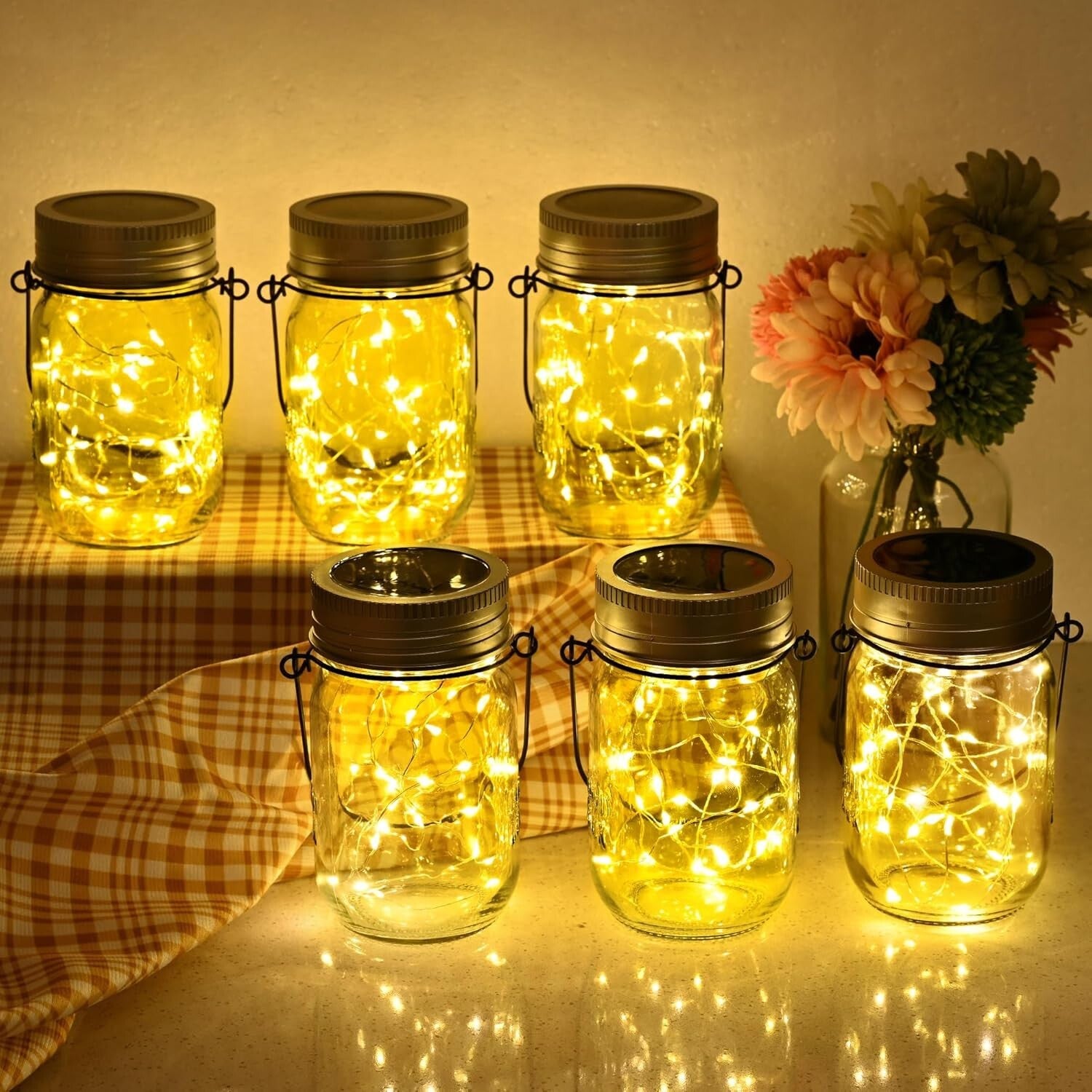 Durable Waterproof Solar Hanging Lights - 8-Pack Mason Jar LED Lanterns for Yard