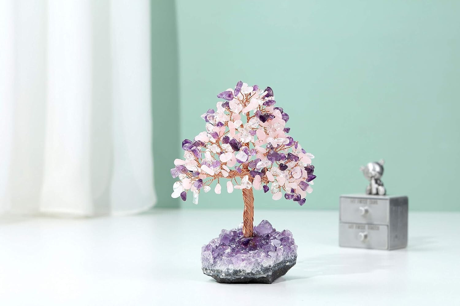 Feng Shui Crystal Money Tree - Rose Quartz, Amethyst, Clear Quartz Design