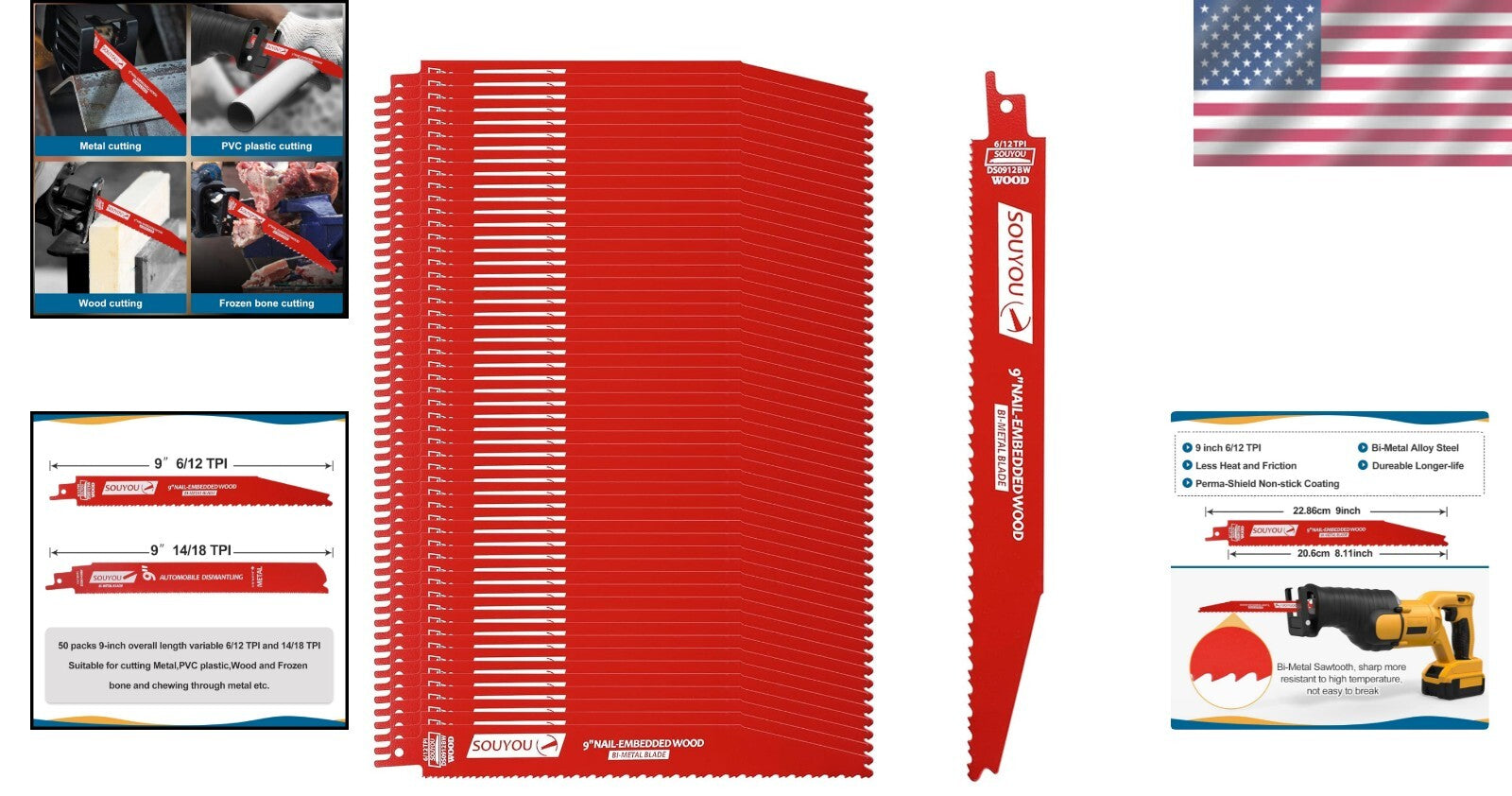 Heavy-Duty Bi-Metal Reciprocating Saw Blades - 50-Pack with Protective Coating