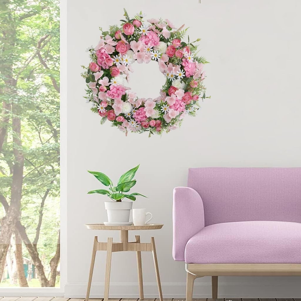 Beautiful Faux Silk Rose & Hydrangea Wreath 24-26 In - Spring/Summer Elegance