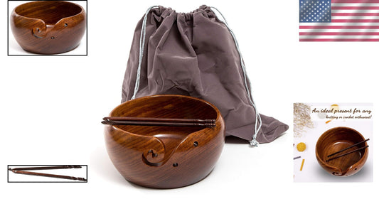 Deluxe 7x4 Rosewood Yarn Holder with Crochet Hooks & Travel Bag - Perfect Gift