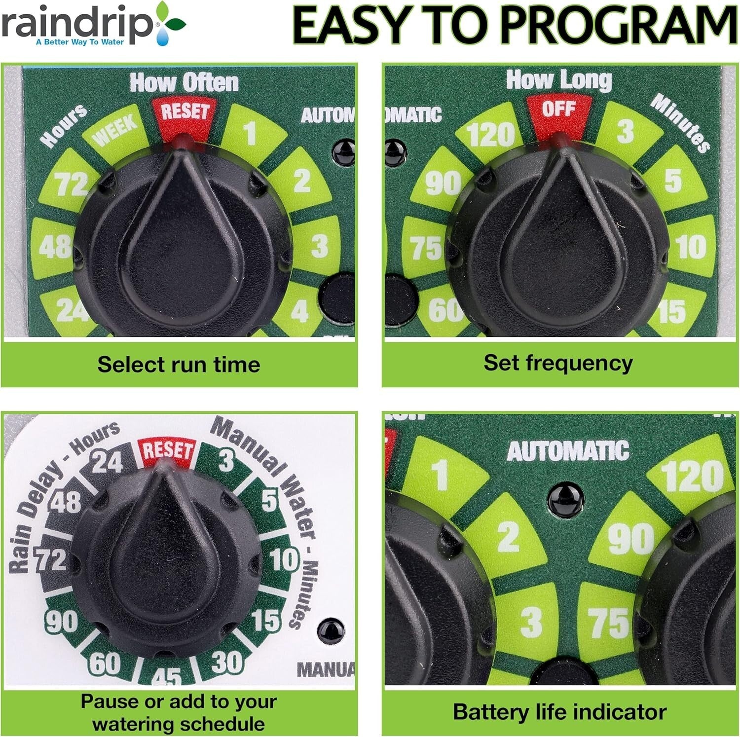Automatic 3-Dial Sprinkler Timer with Rain Delay for Efficient Drip Irrigation