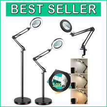 Load image into Gallery viewer, Stepless Dimmable 10X Magnifying Floor Lamp with 3 Color Modes &amp; LED Light