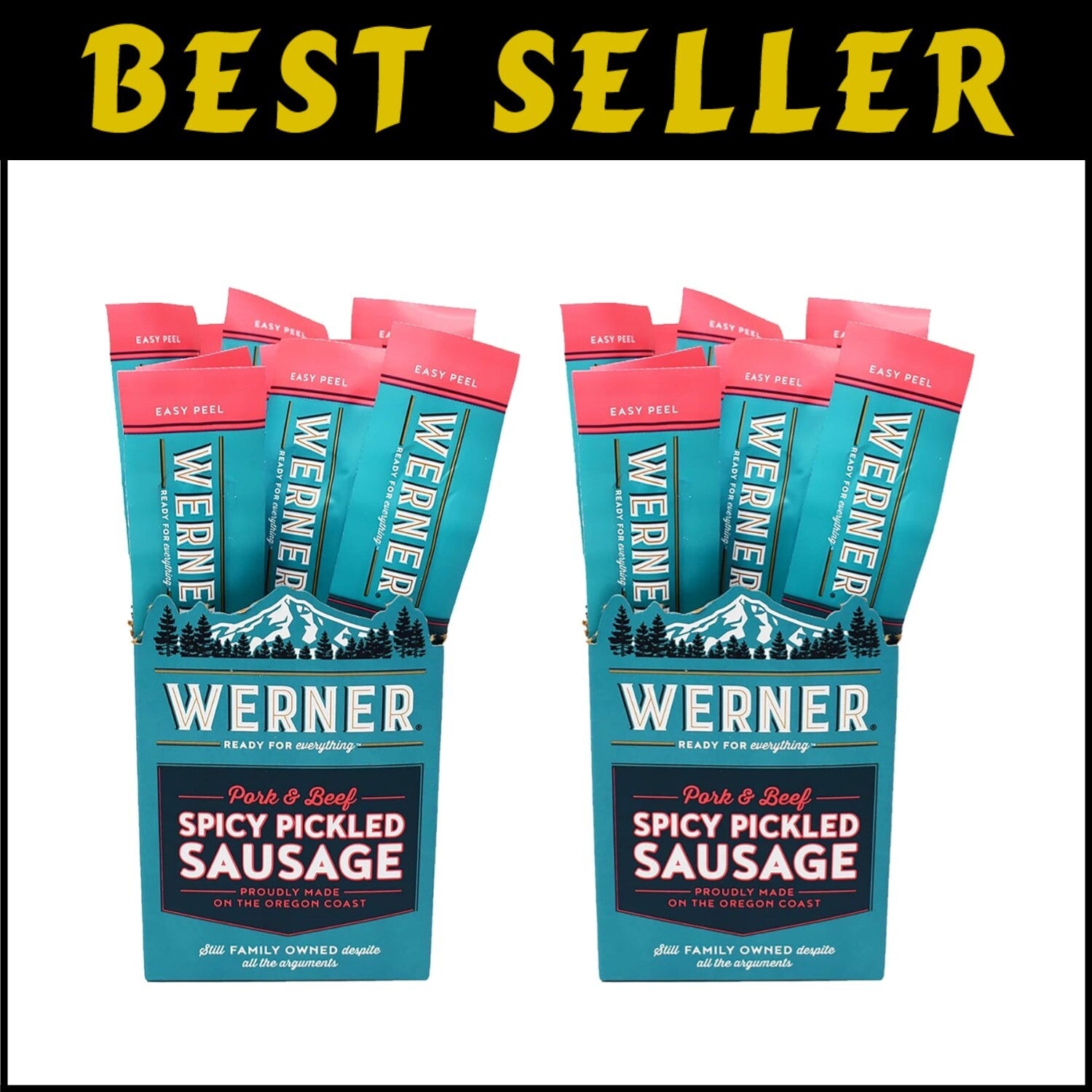 Gourmet Spicy Pickled Sausage Pack of 24 – 1.7oz Individually Wrapped Snacks