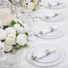 Load image into Gallery viewer, 210-Piece Elegant Silver Plastic Dinnerware Set for 30 Guests – Perfect for P...