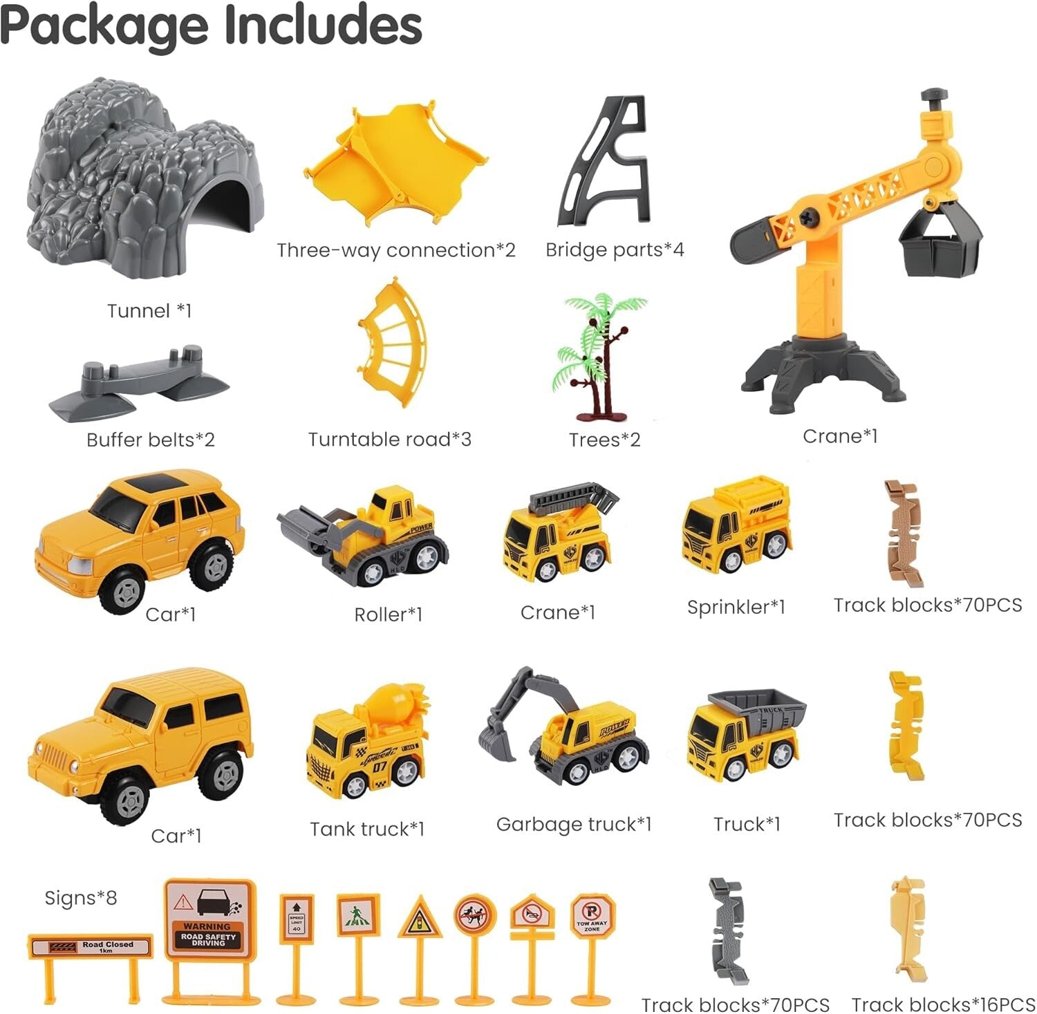 Flexible Race Track Set with Construction Vehicles - Safe for Kids 3-6 Years