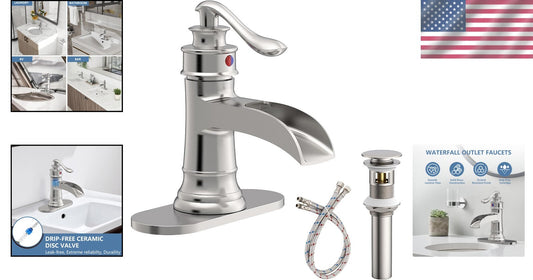 Durable Waterfall Spout Bathroom Faucet - Single Handle Brushed Nickel Finish