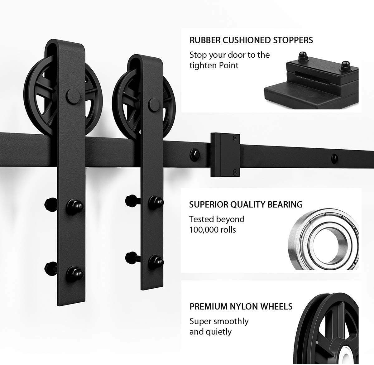 4FT-18FT Heavy-Duty Sliding Barn Door Hardware Kit - Modern Carbon Steel Design