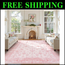 Load image into Gallery viewer, Elegant 8x10 Pink Floral Area Rug - Soft Washable Faux Wool for Living Spaces