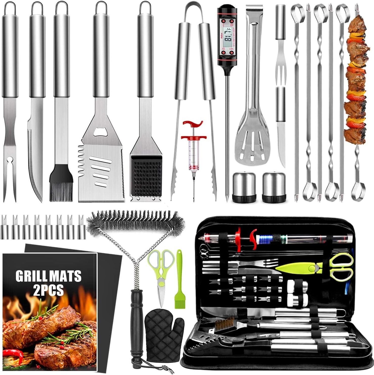 34-Piece Premium BBQ Grill Accessories Set - Stainless Steel - Gift for Enthu...