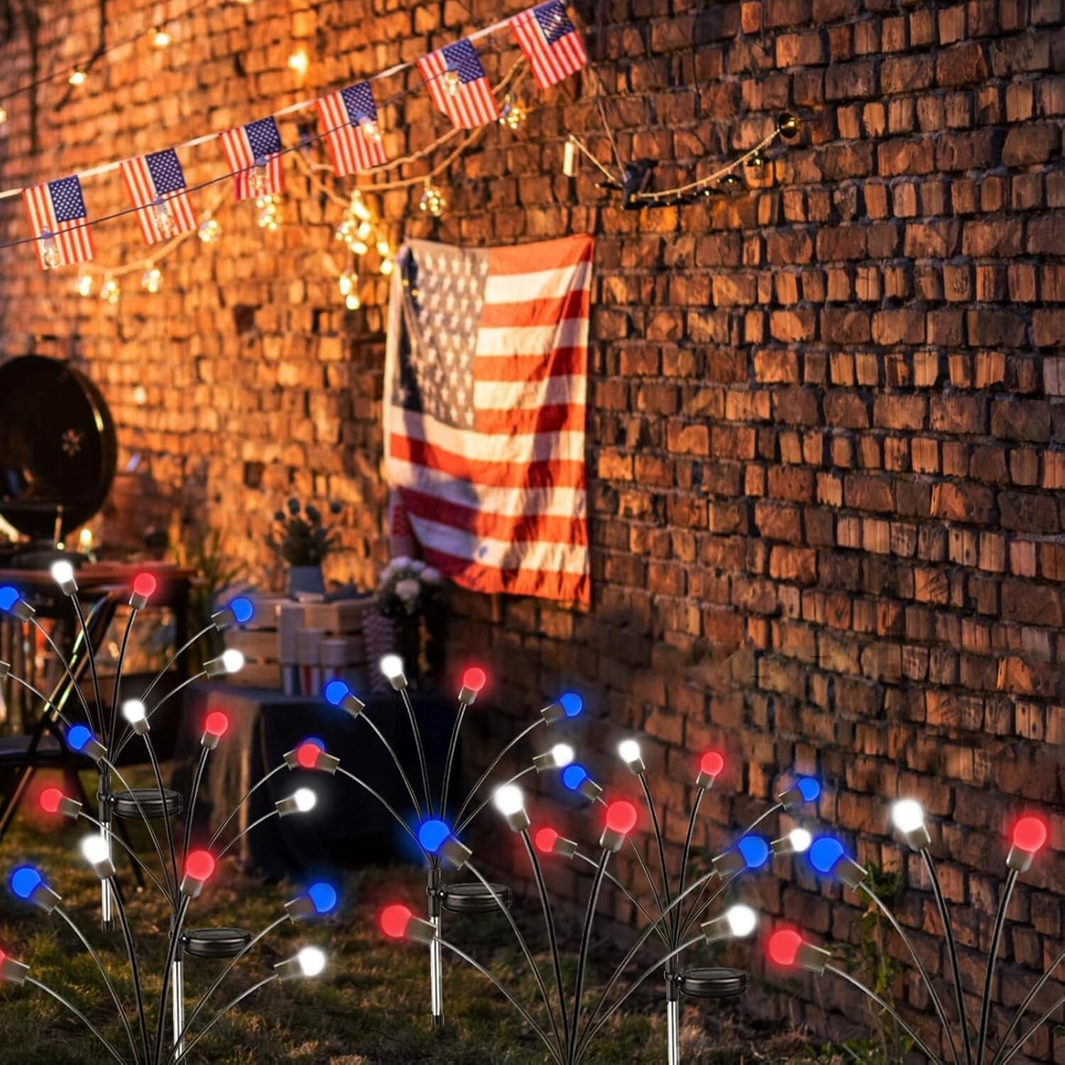 Festive Independence Day Solar Lights - 8 Pack LED with Steady & Twinkle Modes