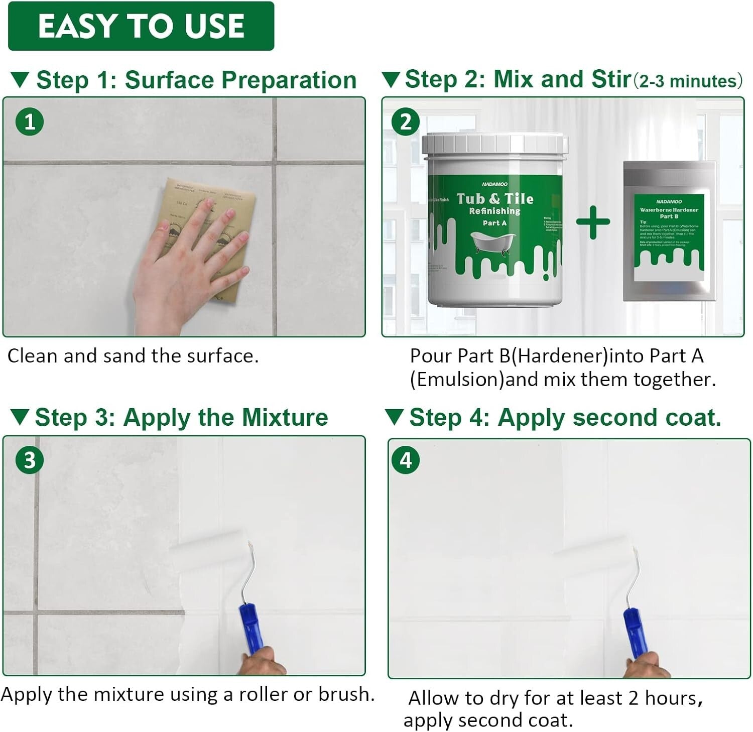 DIY Tub and Tile Refinishing Kit 3kg | Waterproof, Odor Blocking - White Finish