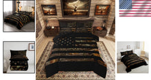 Load image into Gallery viewer, Rustic Camouflage Quilt Set - American Flag Design for Teen and Kids Bedroom