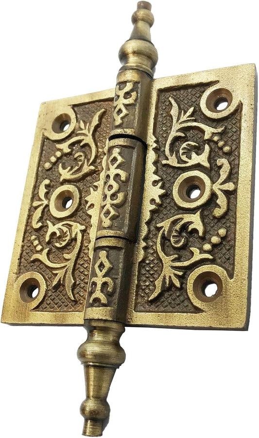 Set of 4 Gold Antique Victorian Iron Hinges for Elegant Doors & Cabinets