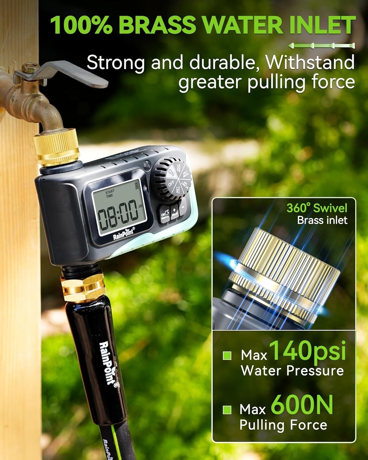 Effortless Gardening: Programmable Brass Sprinkler Timer with Rain Delay Feature