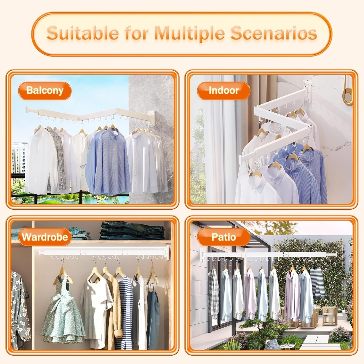 Sturdy Retractable Clothes Drying Rack for Wall - 220lb Capacity, White Aluminum