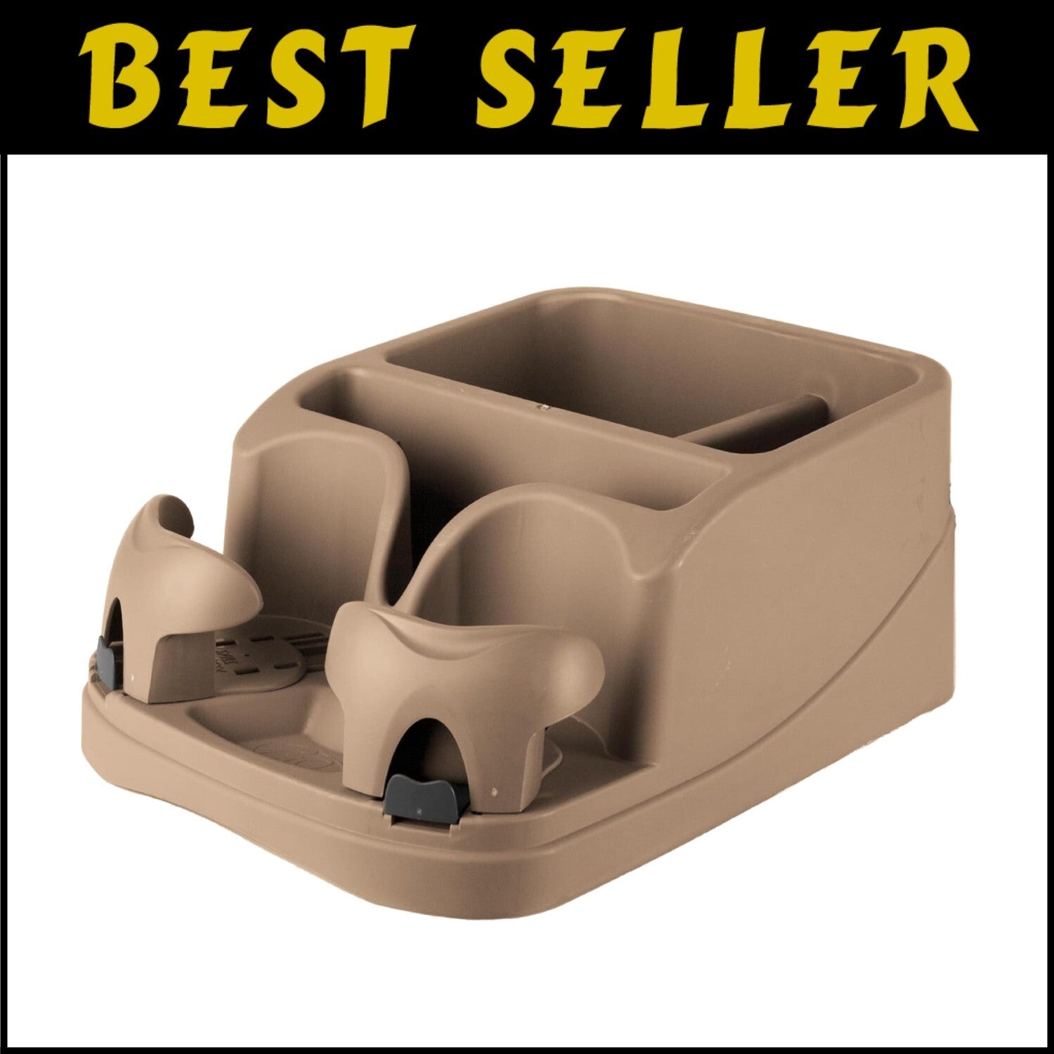 Beige Adjustable Vehicle Console Organizer with Dual Cupholders & Media Storage