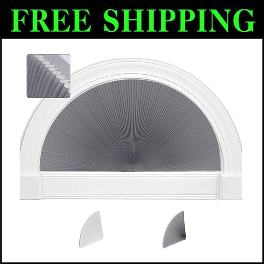 Customizable Dark Gray Blackout Shades for Arch Windows, 36" Radius, Cordless
