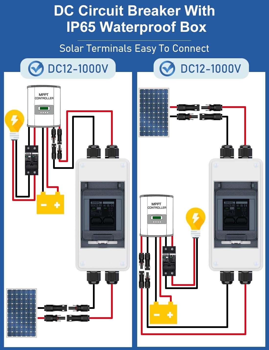 60 Amp Solar Disconnect Switch - IP65 Waterproof Miniature Circuit Breaker