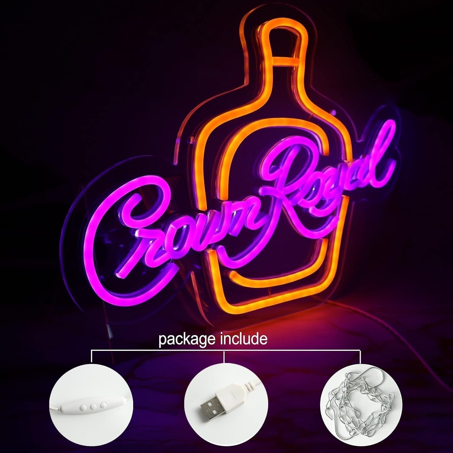 Elegant Wall-Mounted Crown Royal Neon Sign for Creative Bachelor Party Decor