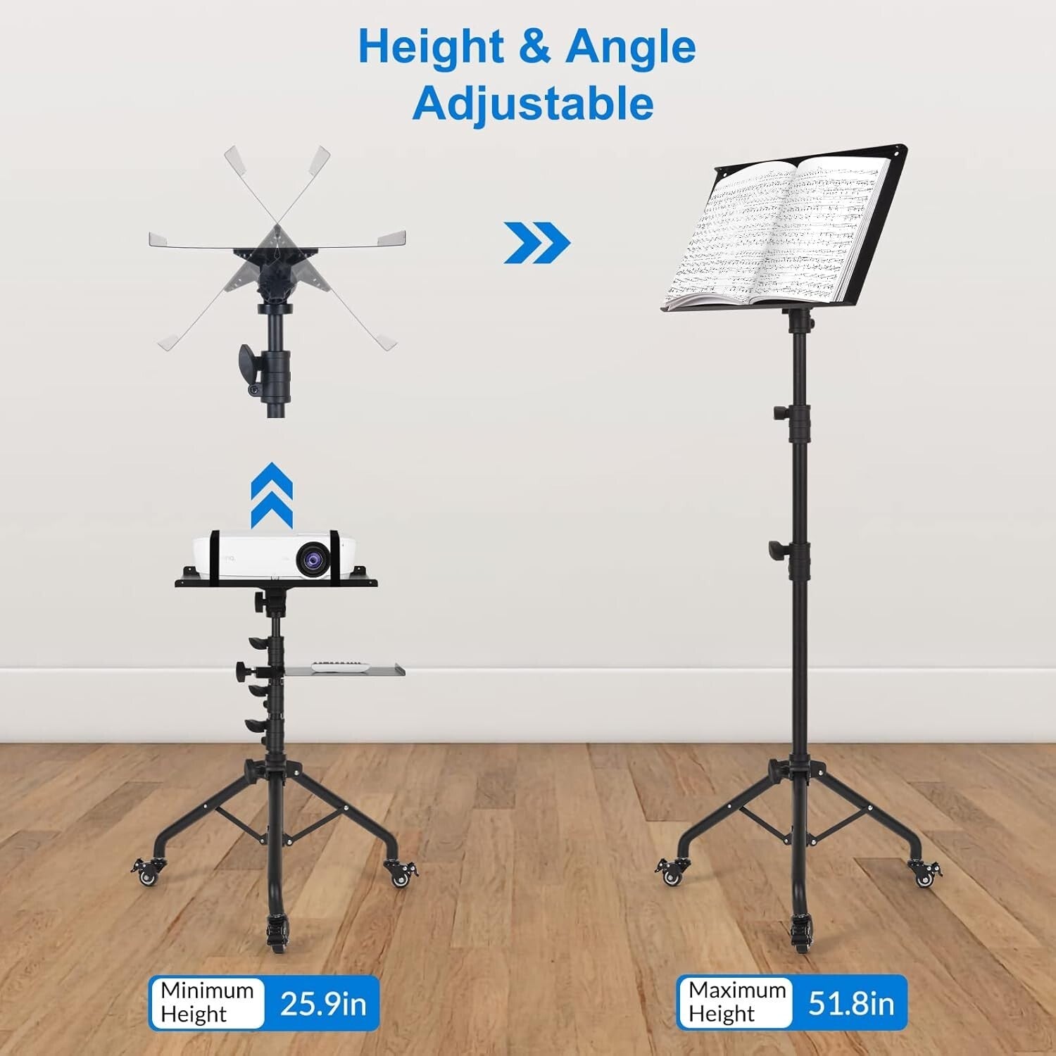 Versatile Tripod Stand for Laptop & Projector - 3 Levels, Height Up to 51.8 Inch