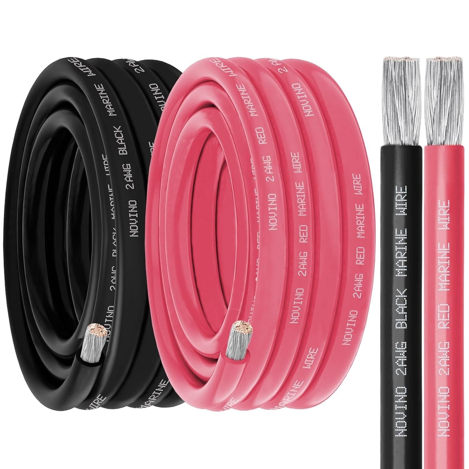 Heavy-Duty 2 AWG Marine Wire - 25FT Red & 25FT Black for Extreme Environments