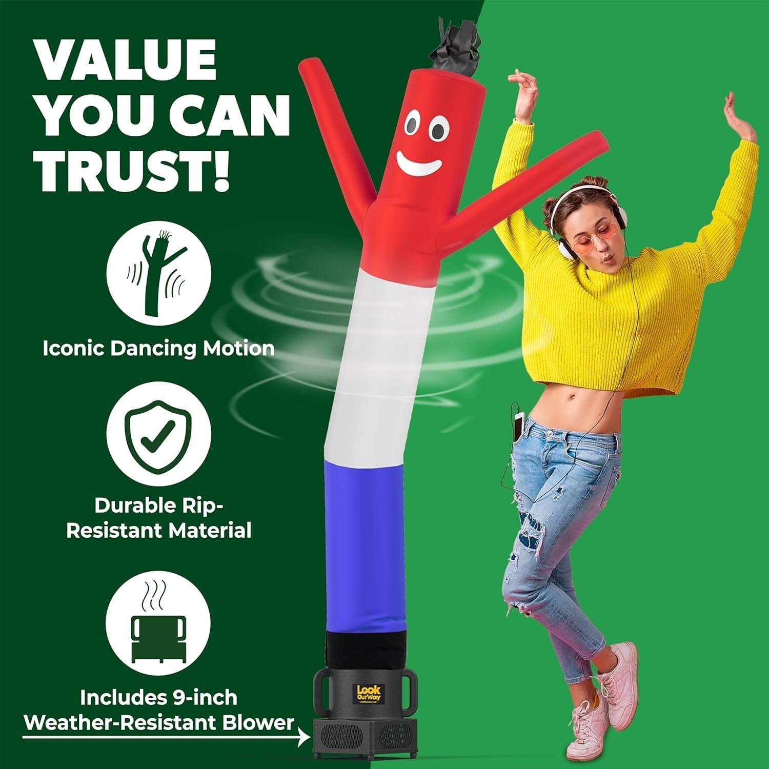 Red/White/Blue Inflatable Tube Guy - 7ft Air Dancer for 4th Of July Celebrations