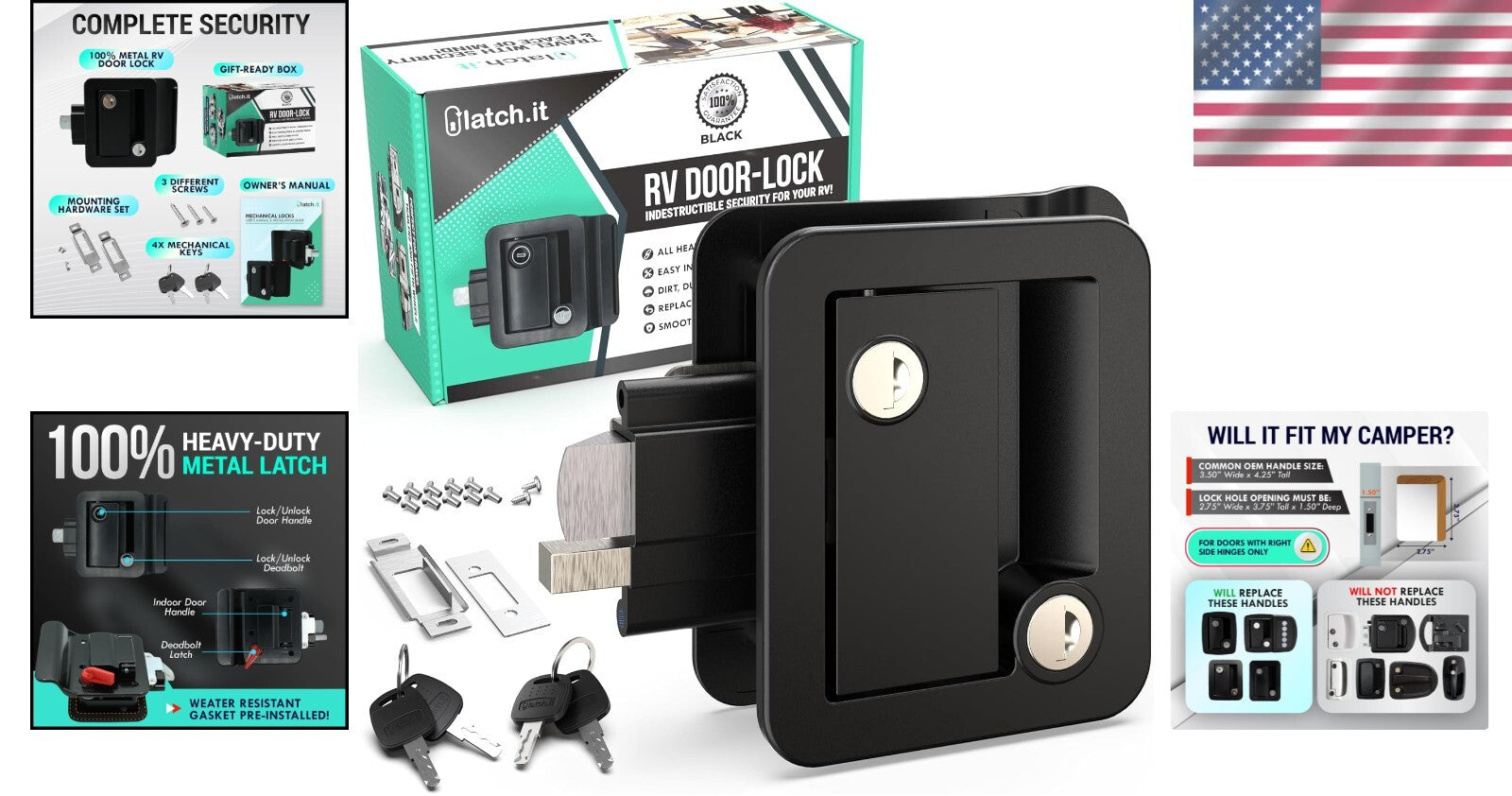 All-Metal RV Door Handle & Latch Kit - Secure Replacement with Lifetime Warranty