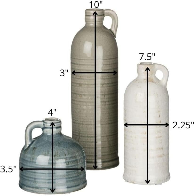 Stylish 3-Piece Farmhouse Jug Vase Set for Table Centerpieces & Decor