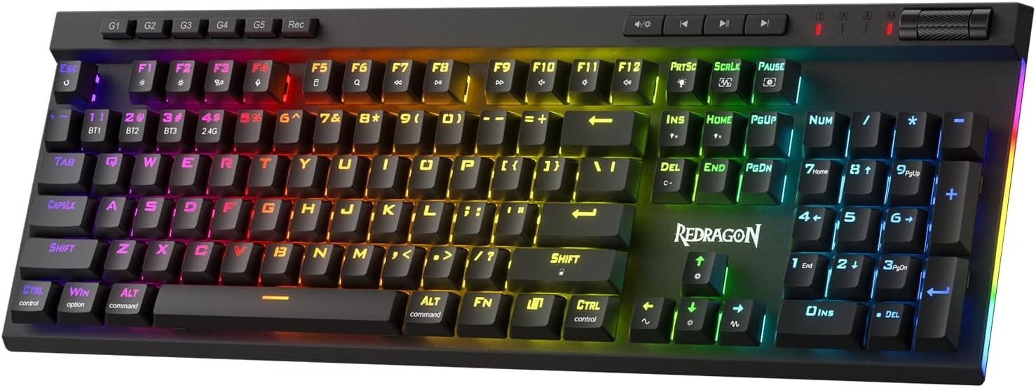 104 Keys Mechanical Gaming Keyboard - Ergonomic Wireless RGB with Media Controls