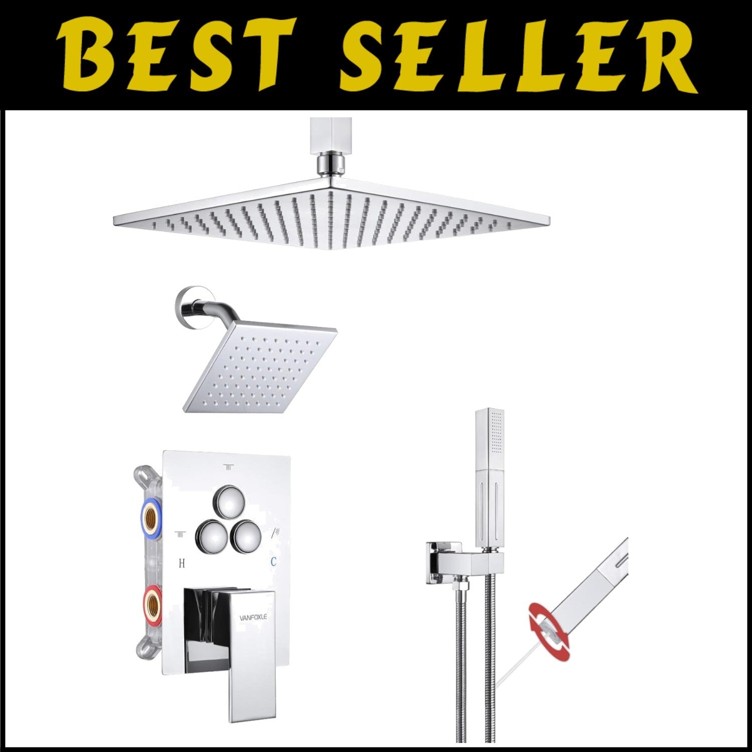 Luxurious Chrome Shower Faucet Set with Push Button Diverter & Dual Shower Heads