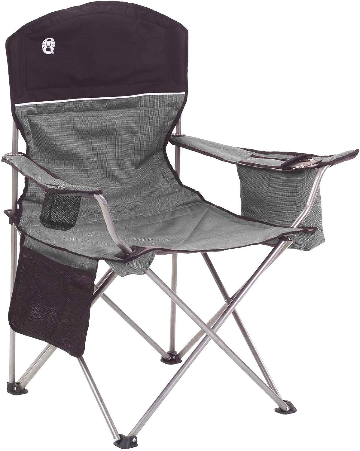 Spacious Outdoor Quad Chair with Cushioned Back & Integrated Cooler - Grey/Black