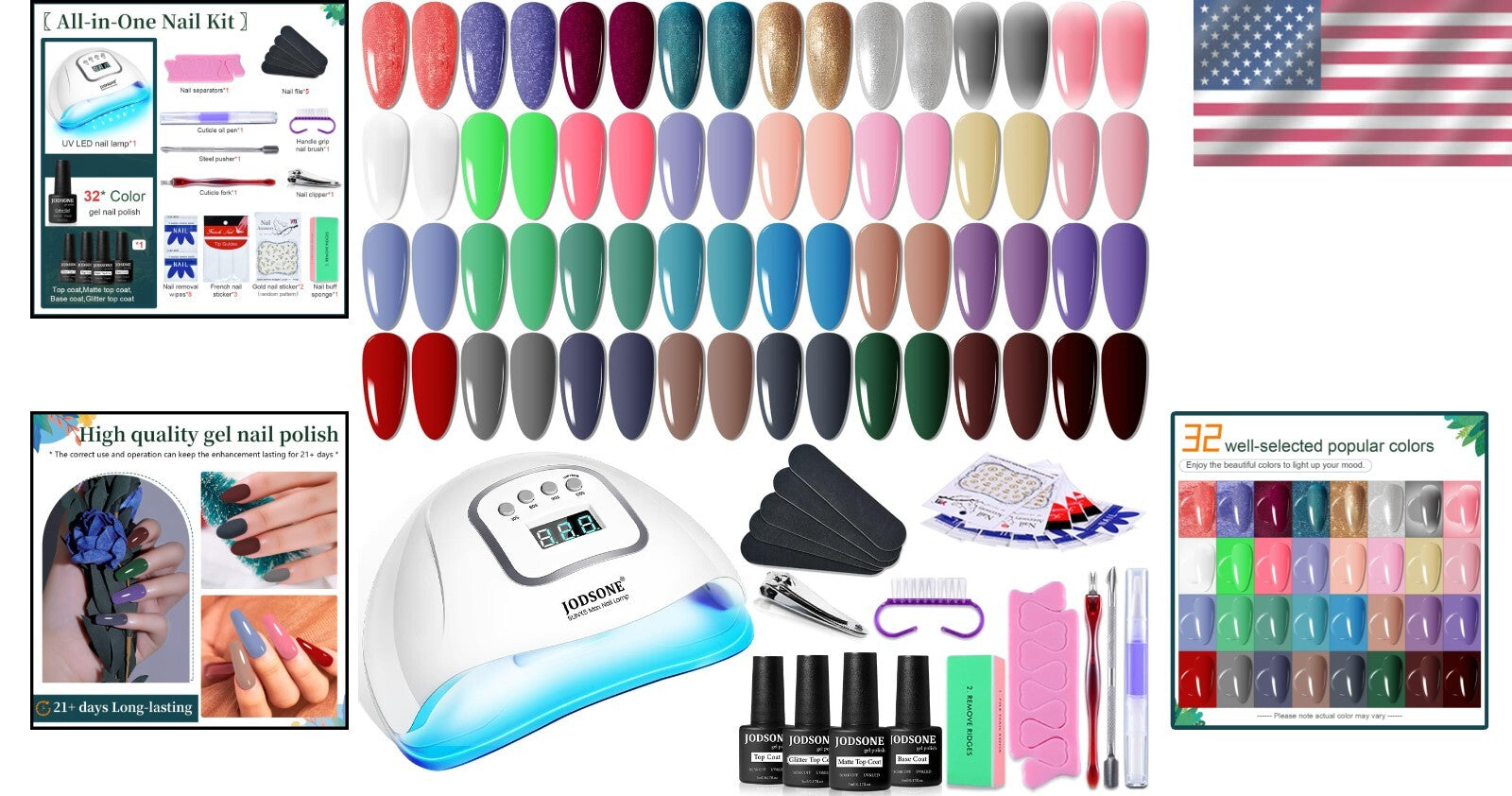 Complete Manicure Set: 32 Gel Nail Polishes & LED Dryer for Home Spa Experience