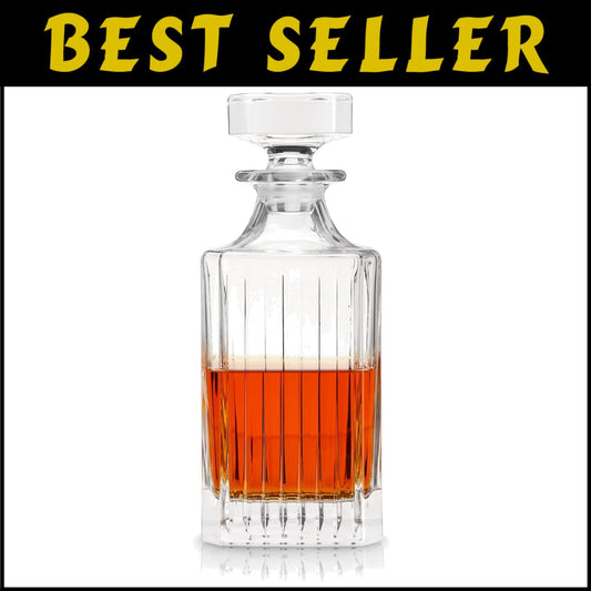 Vintage Style Cut Crystal Decanter for Home Bars - 28 Oz Whiskey & Vodka Carafe