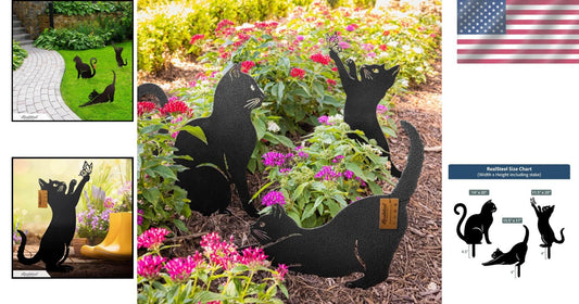 Charming 3-Pack Steel Cat Garden Decor for Cat Lovers - Outdoor Ornaments