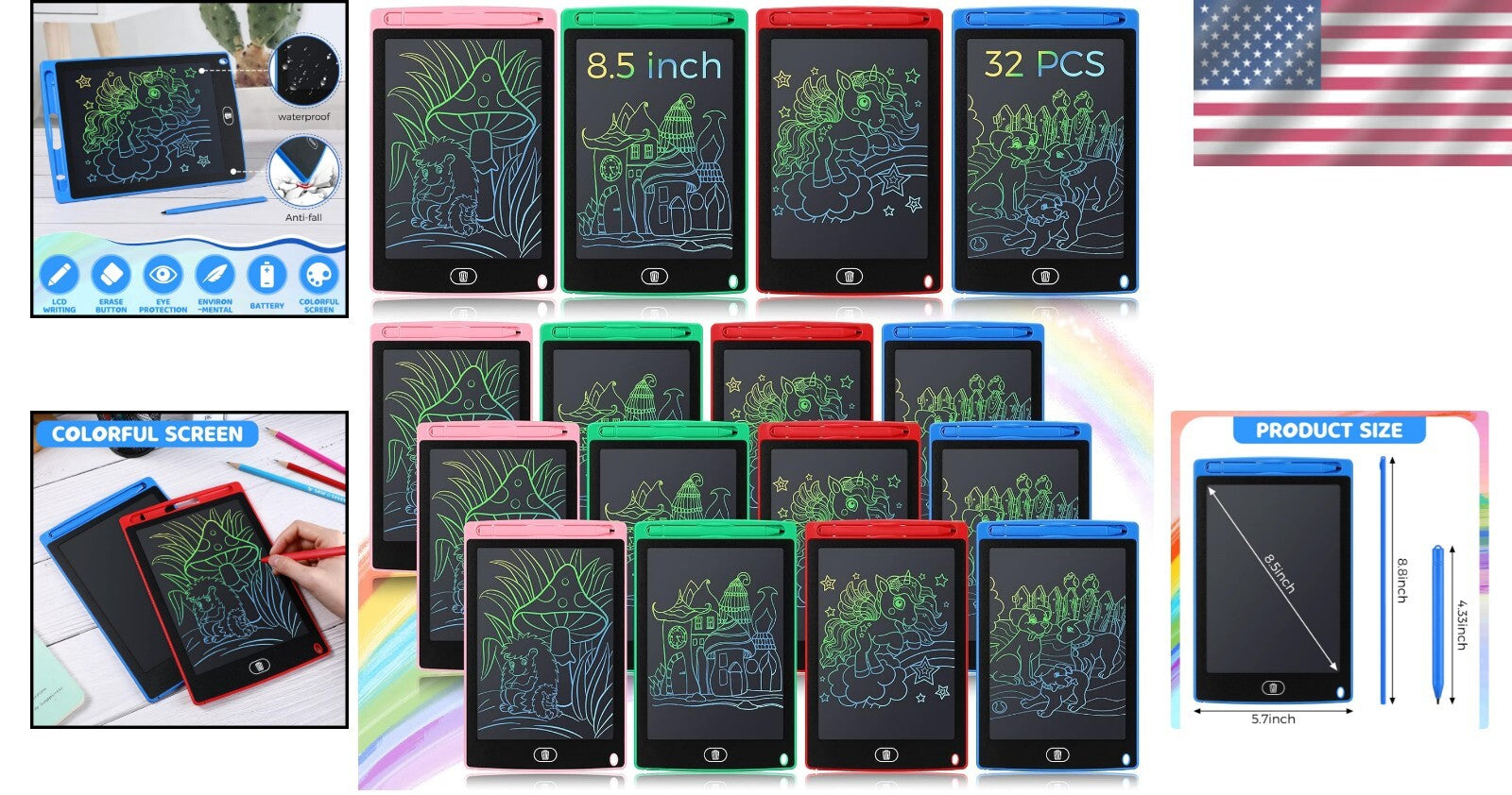 Eye-Caring LCD Writing Tablets - 32 Colorful Drawing Pads for Girls & Boys
