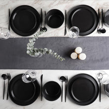 Load image into Gallery viewer, Chic 16-Piece Black Matte Dinnerware Set with Ergonomic Mugs - Durable Stoneware